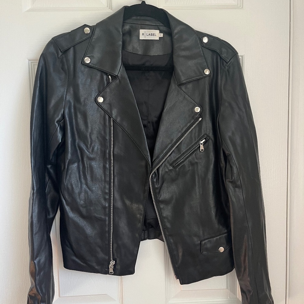 R Label Black Faux Leather Jacket